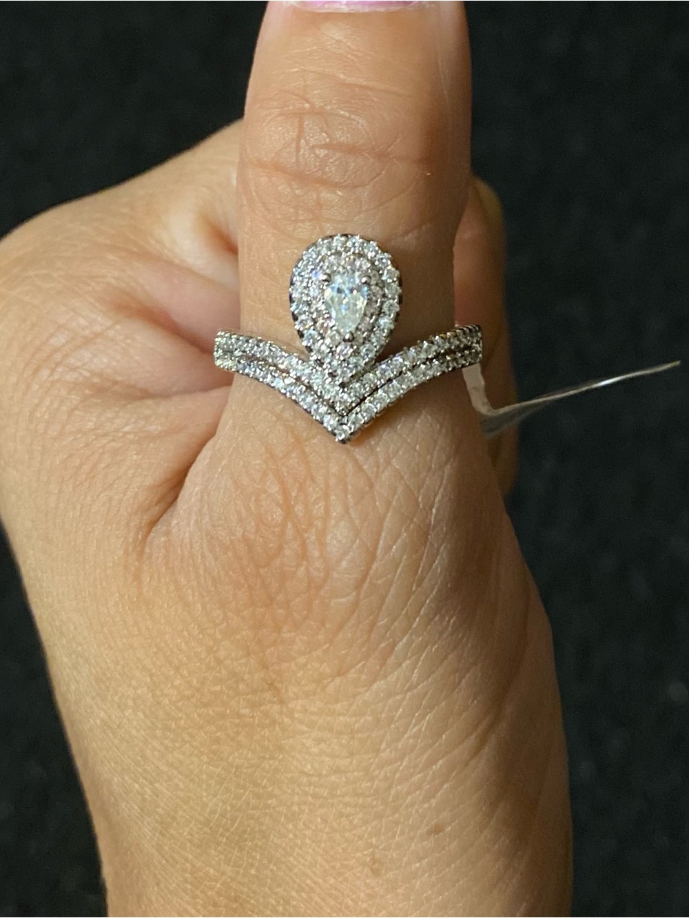 Sterling Silver Pear Halo & V-Shank CZ Bridal Ring Set in White